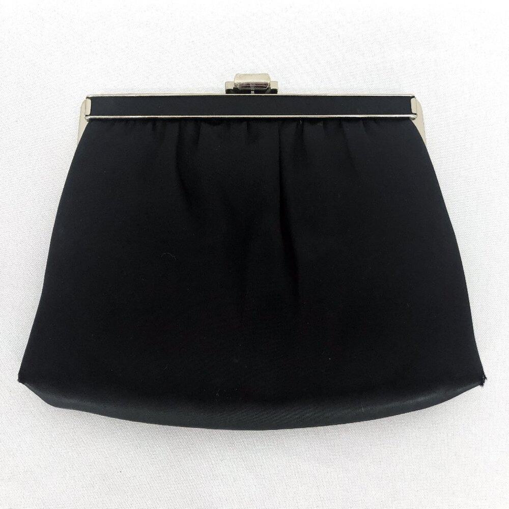 Vintage Ande Black Satin Silver Detail & Chain Clutch Formal Prom Dress Night